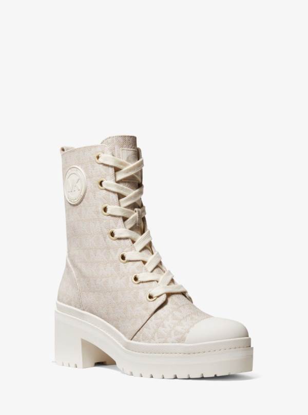 Damske Bojové topánky Michael Kors Corey Logo Jacquard Krém - Topanky Michael Kors Obchod | ERQTN-4502